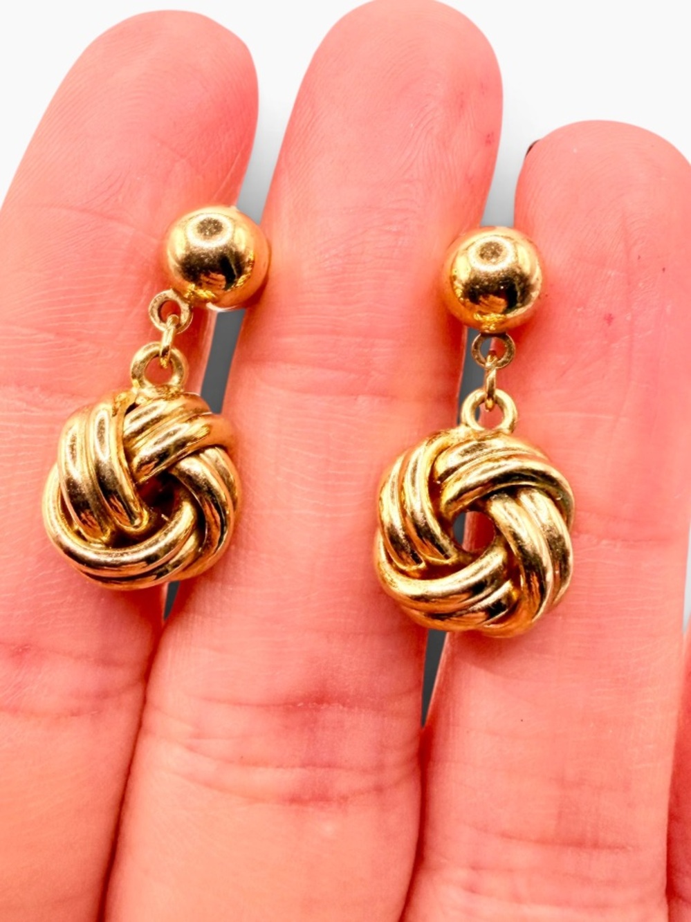 Vintage 70s Napier Dainty Gold Tone Love Knot Dangle Earrings